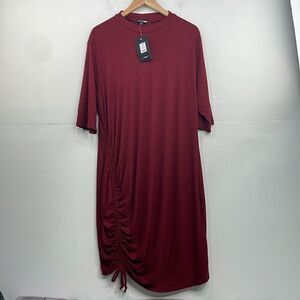 Fashion Nova Daniella Ruched Mini Dress Burgundy Ribbed Size 3X